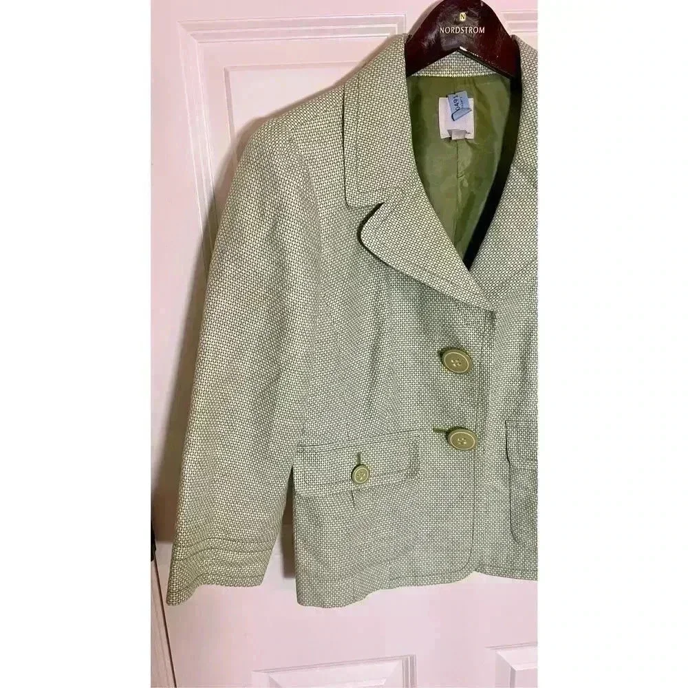 Halogen Womens Sage Green Linen Blend Lined Two Button Blazer Jacket Size Medium